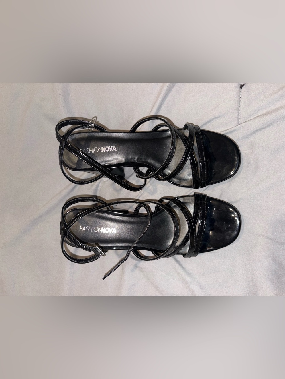 Fashion Nova Black Patent Strappy Stiletto Sandals